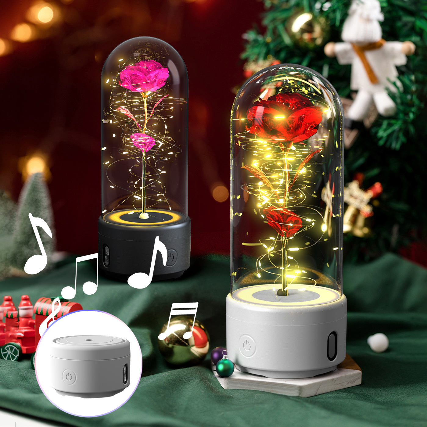 Rose LED Light and Bluetooth Speaker in Glass Dome"