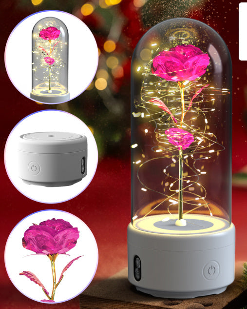 Rose LED Light and Bluetooth Speaker in Glass Dome"