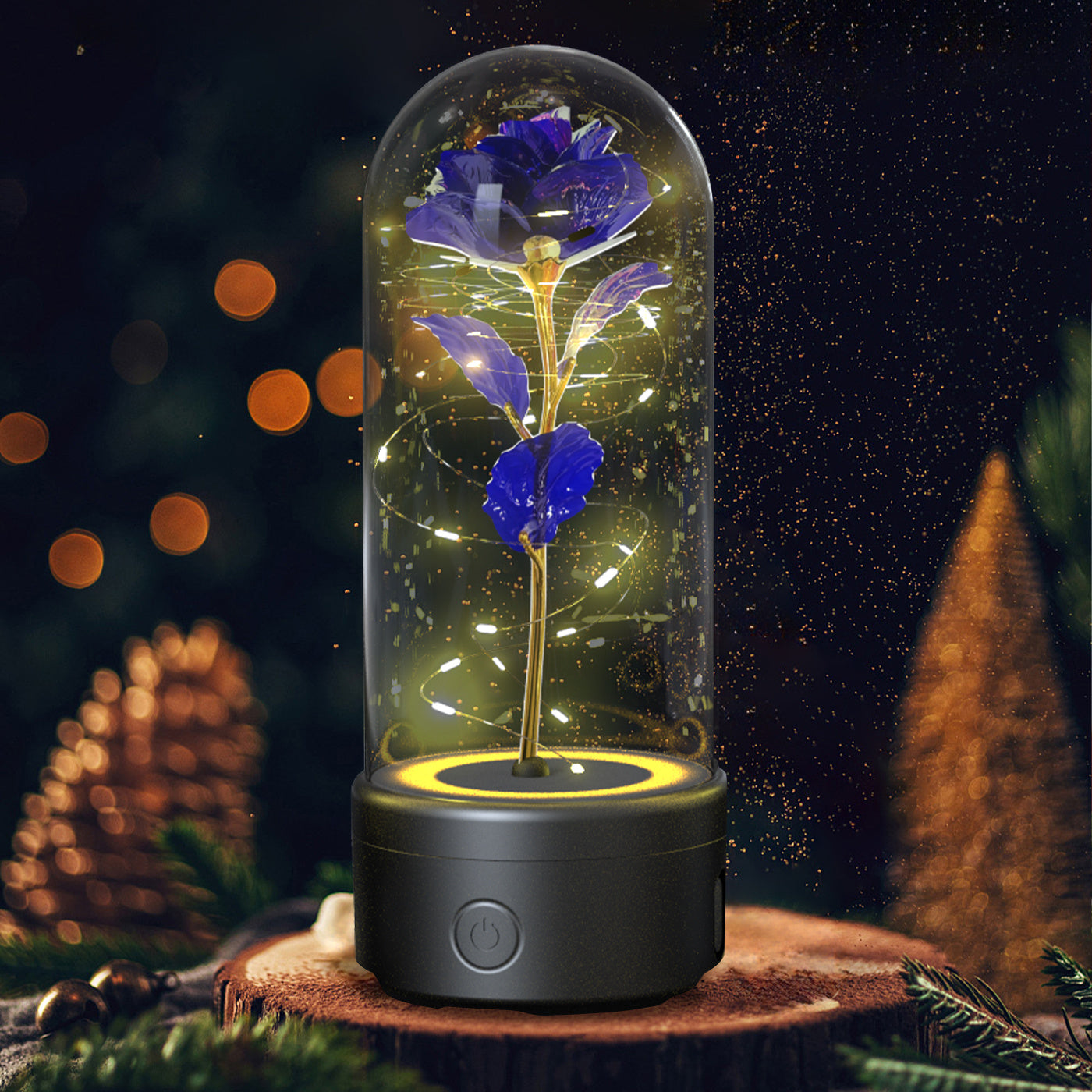 Rose LED Light and Bluetooth Speaker in Glass Dome"