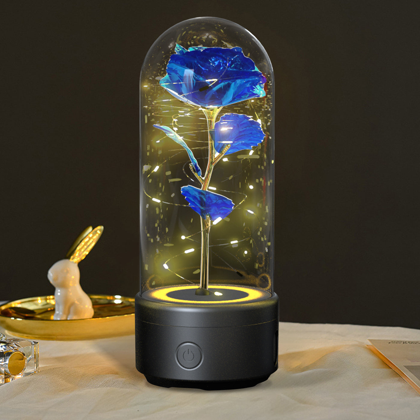 Rose LED Light and Bluetooth Speaker in Glass Dome"