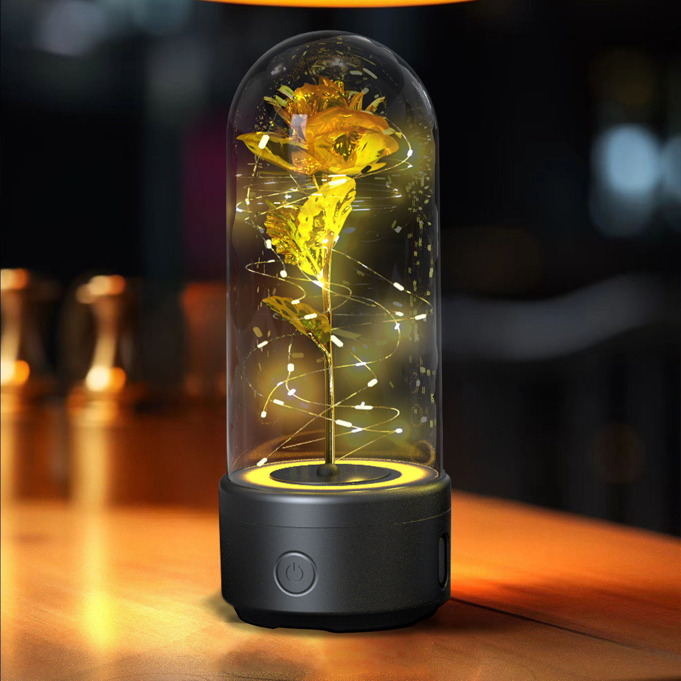 Rose LED Light and Bluetooth Speaker in Glass Dome"