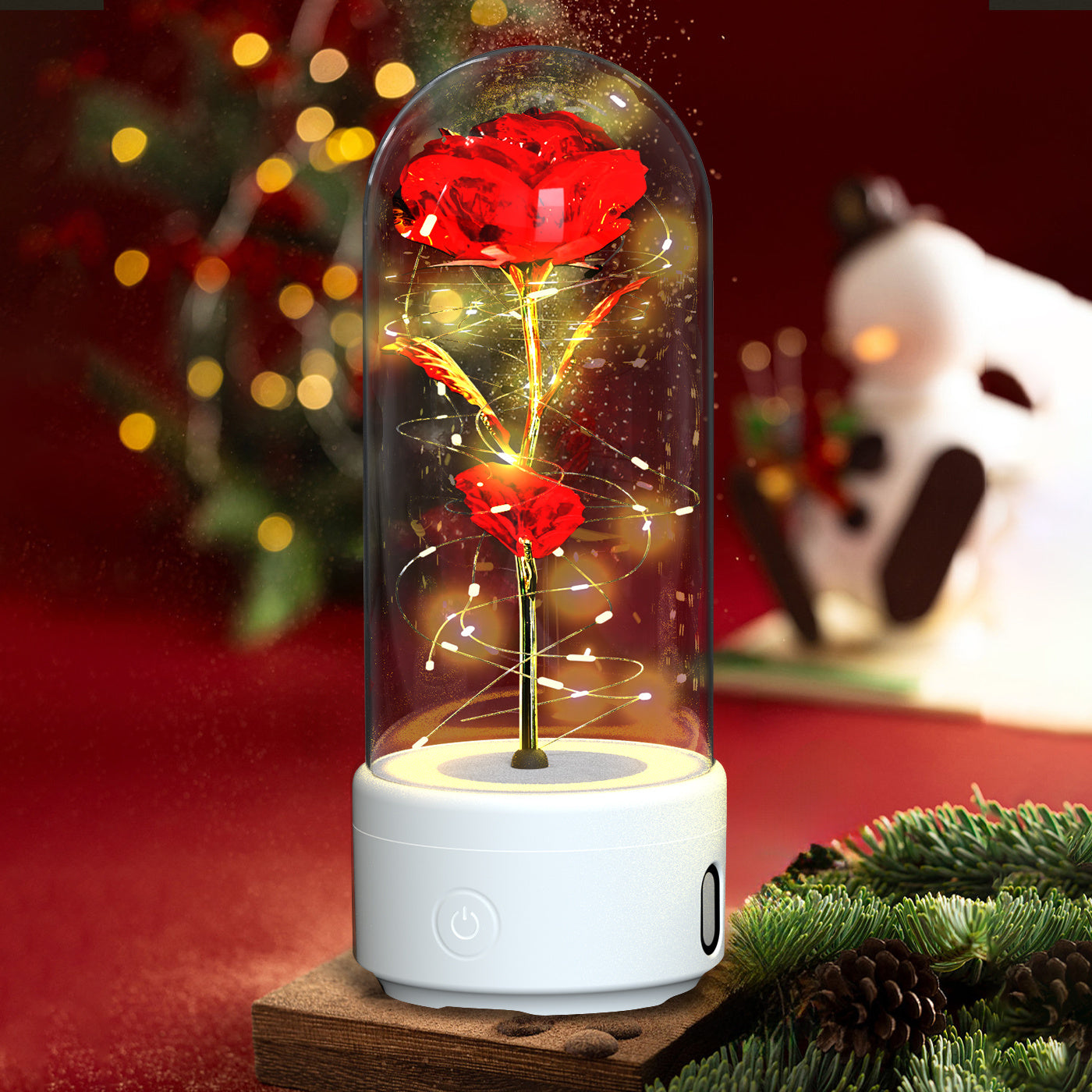 Rose LED Light and Bluetooth Speaker in Glass Dome"