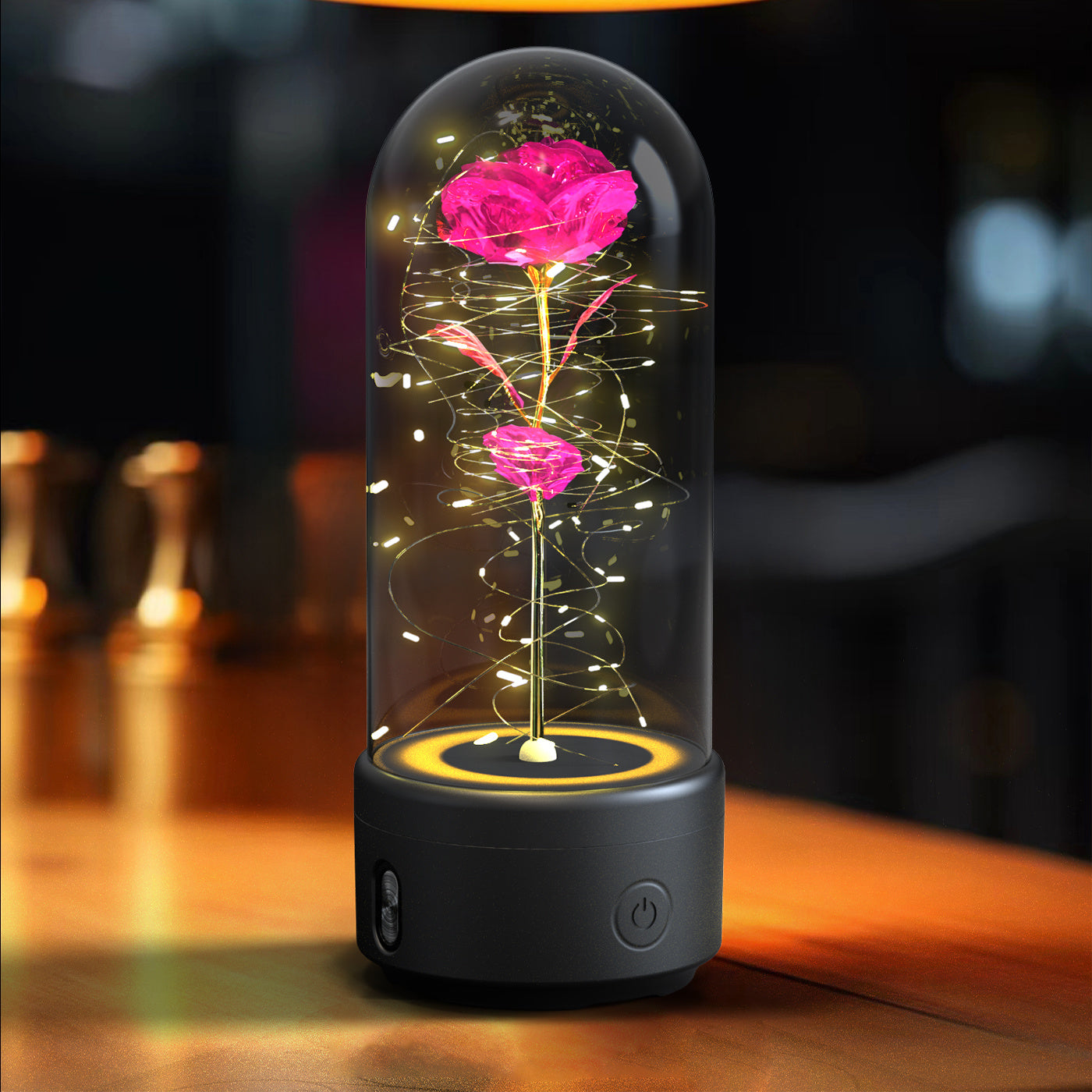 Rose LED Light and Bluetooth Speaker in Glass Dome"