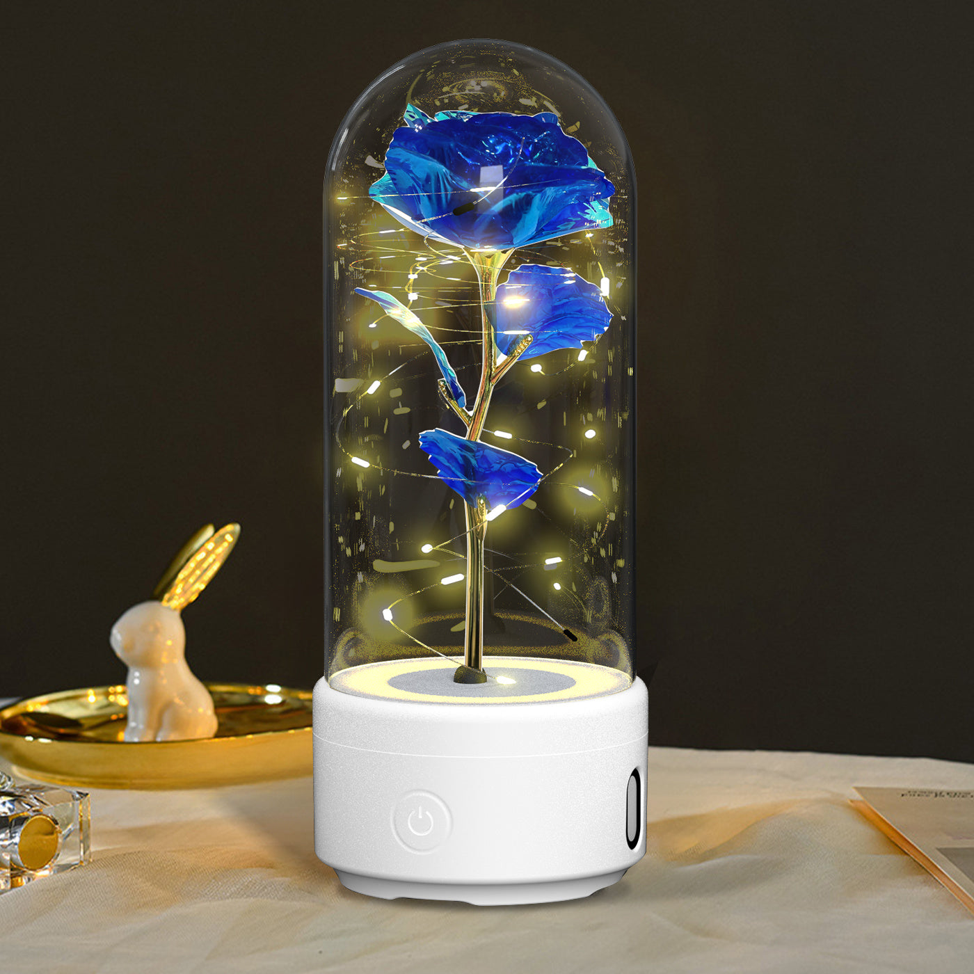 Rose LED Light and Bluetooth Speaker in Glass Dome"