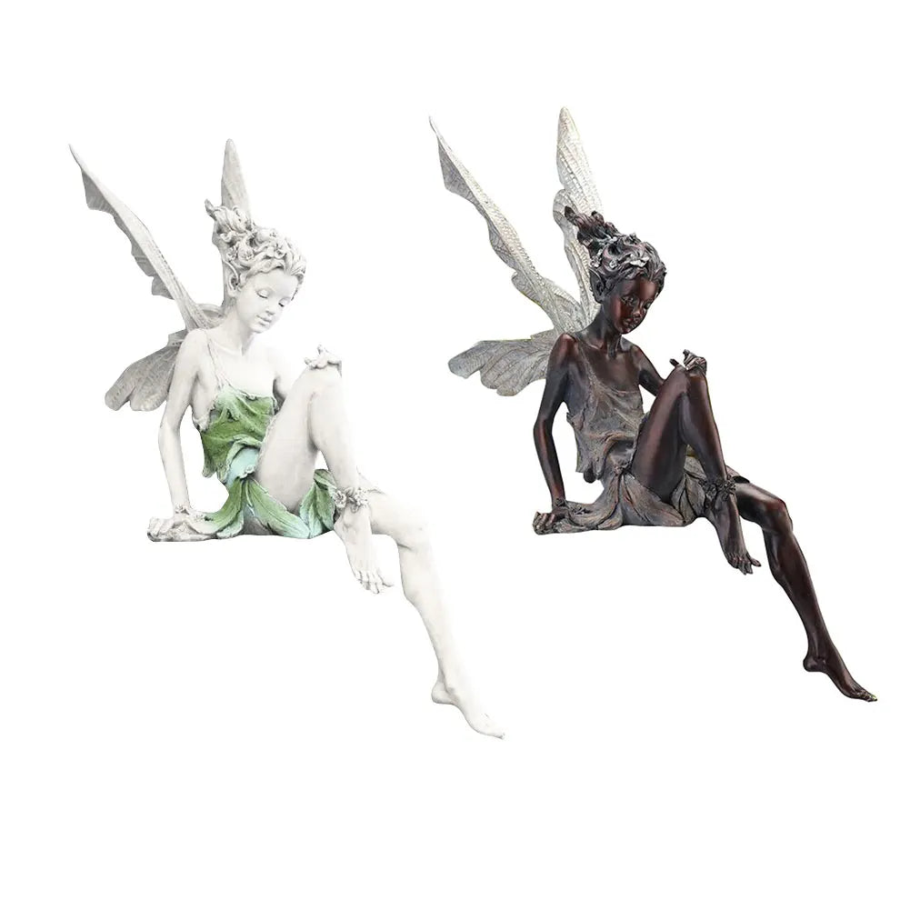 Flower Fairy Sculpture Garden Landscaping Yard Art Ornament Resin Turek Sitting Statue Outdoor Angel Figurines Craft Decoration