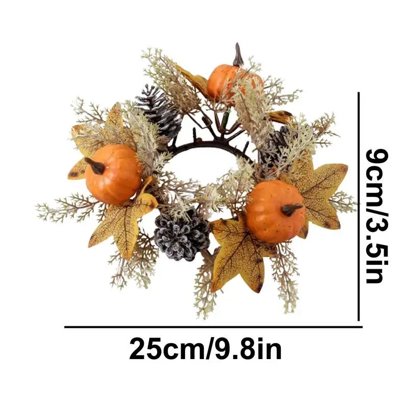 25cm Artificial Pinecone Candle Wreath Autumn Party Decor Pumpkin Maple Leaf Thanksgiving Day Wreath Party Home Ornaments