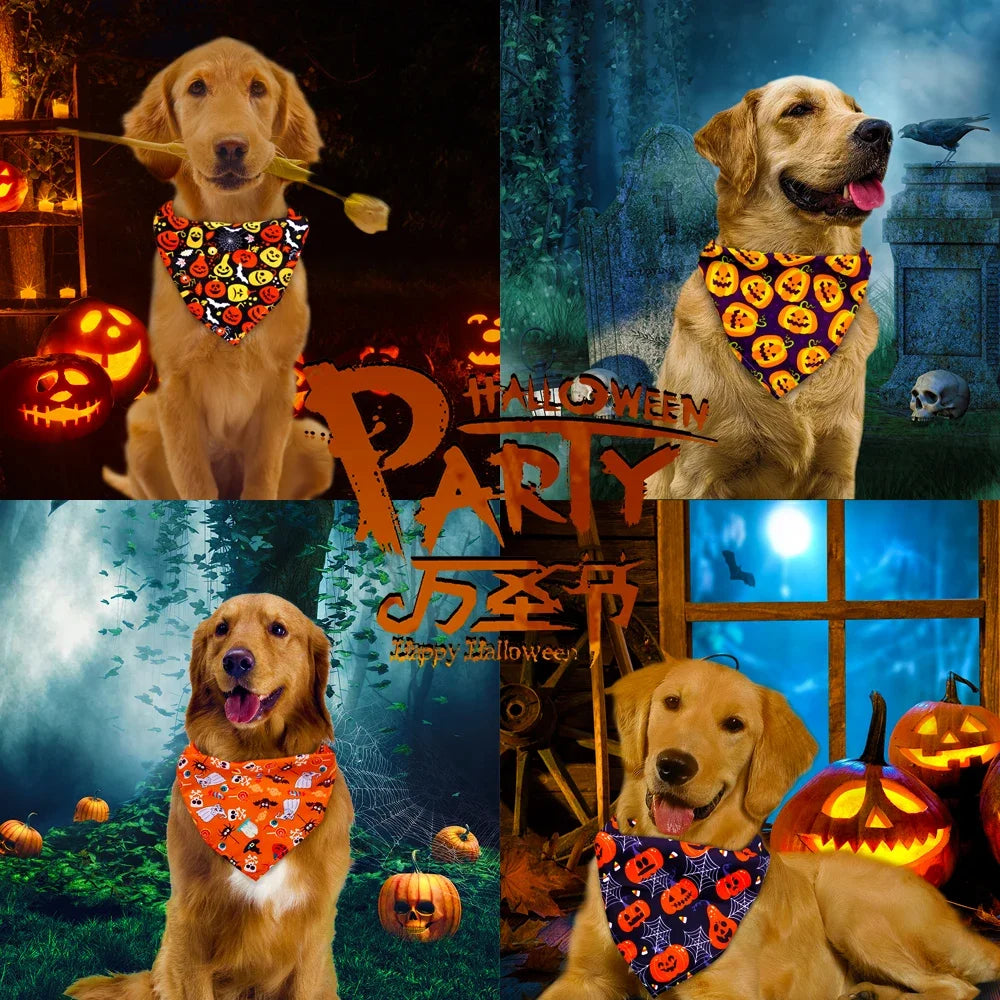 10pcs Pet Dog Bandana Fall Pet Supplies Halloween Dog Accessories Small Dog Bandanas Scarf  Puppy Bibs Thanksgiving Dog Supplies