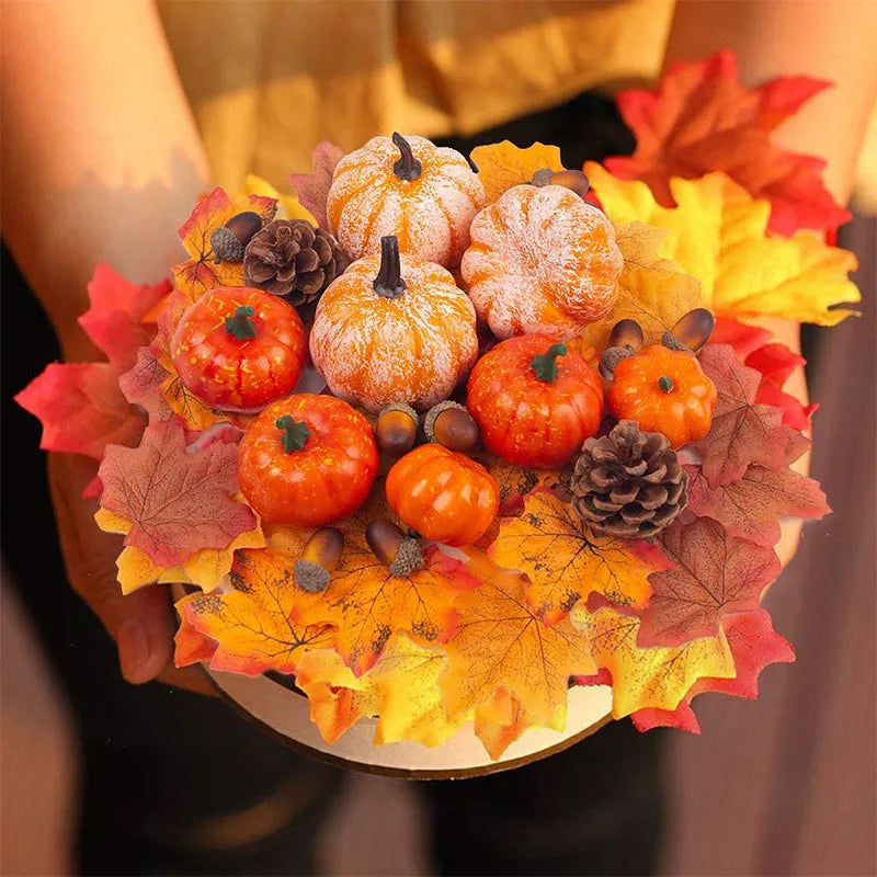 50Pcs Thanksgiving Autumn Simulation Pumpkin Decoration Set Halloween Autumn Garland Maple Pinecone Christmas Thanksgiving Decor