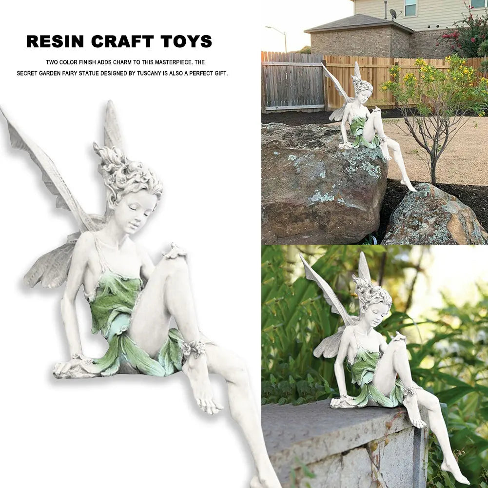 Flower Fairy Sculpture Garden Landscaping Yard Art Ornament Resin Turek Sitting Statue Outdoor Angel Figurines Craft Decoration