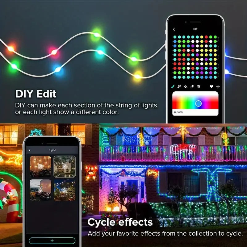 Christmas Lights LED String Light Bluetooth APP USB Smart Garland Fairy Festoon Home Bedroom Party Decor Remote Control RGBIC