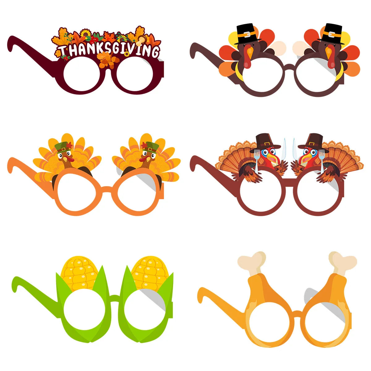 12Pcs Cartoon Turkey Paper Eyeglasses Photo Props for Autumn Thanksgiving Theme Party Decoration Birthday Party Background Props