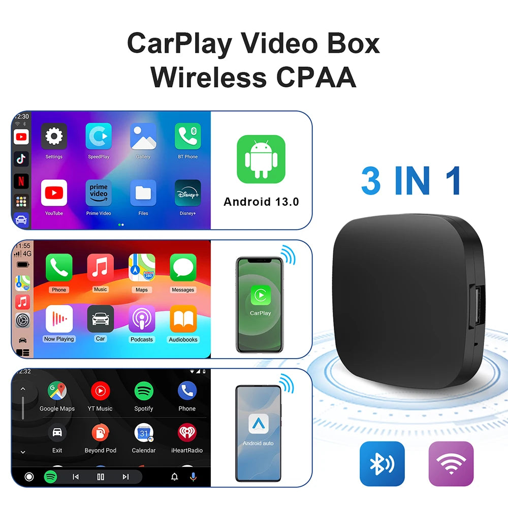 Android 13 Carplay Ai Box Wireless Android Auto Smart TV Box Car Intelligent System WIFI Support Netflix YouTube FOTA Upgrade