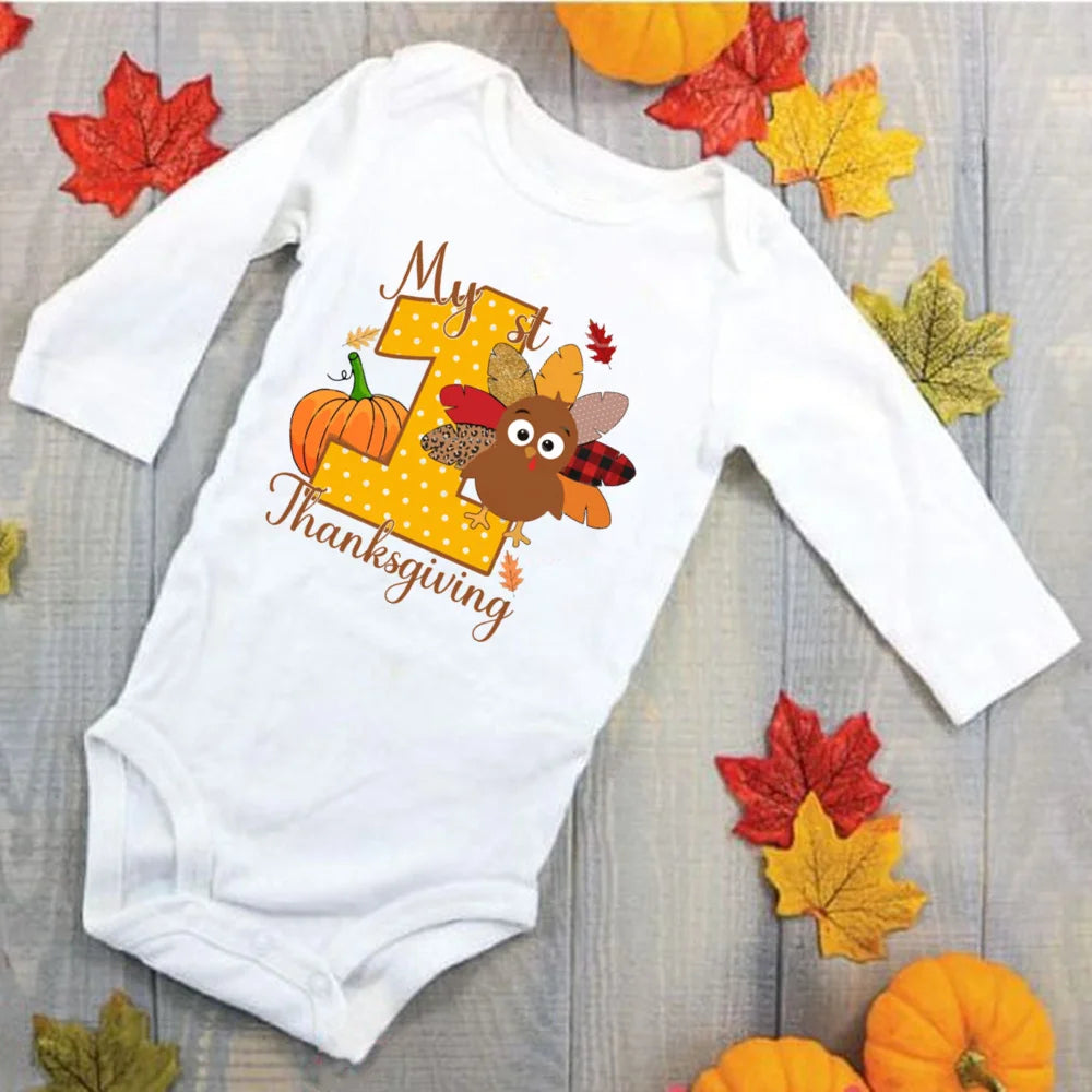 My First Thanksgiving Baby Boys Girls Romper Infant Cute Baby Clothes Toddler Thanksgiving Gift Rompers Fall Baby Jumpsuit