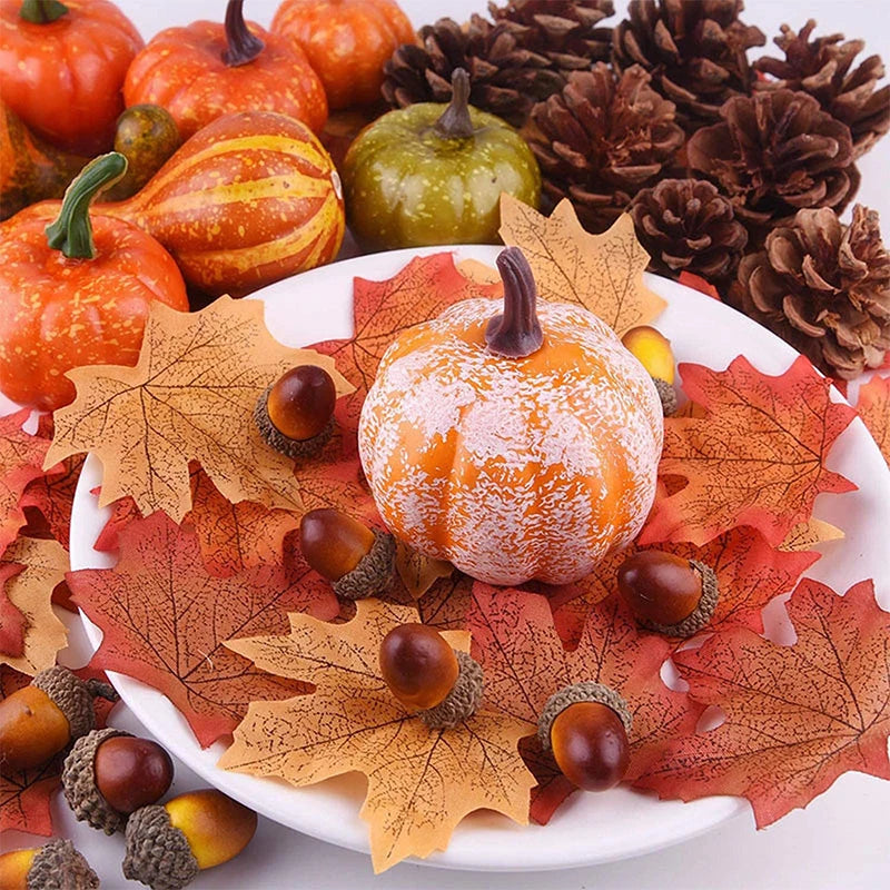 50Pcs Thanksgiving Autumn Simulation Pumpkin Decoration Set Halloween Autumn Garland Maple Pinecone Christmas Thanksgiving Decor