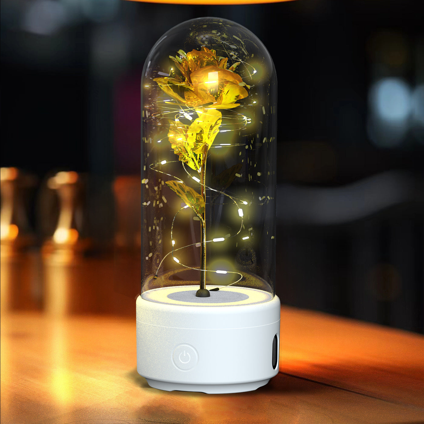 Rose LED Light and Bluetooth Speaker in Glass Dome"